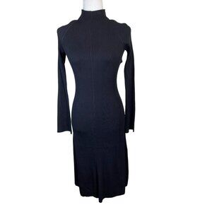 New Everlane Black Ribbed Knit Mock Neck Midi Dress Sz Small Long Sleeve Stretch
